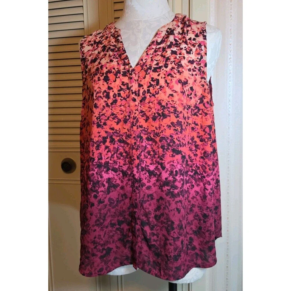 Apt. 9 Wmns 0X Pink Orange Purple Abstract Sleeveless Blouse Top Career Casual